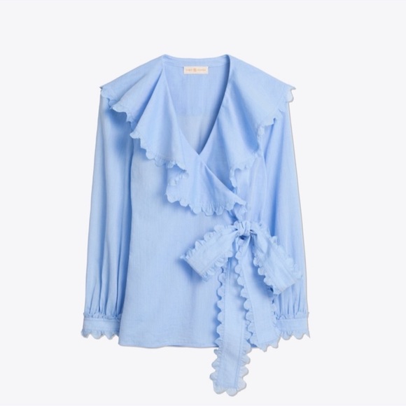 Tory Burch Light Blue Ruffle Blouse - Picture 1 of 6
